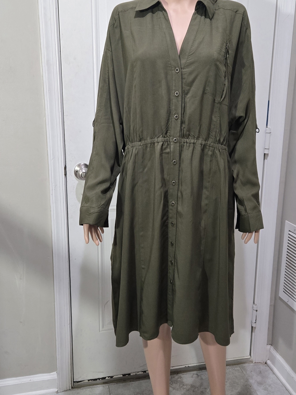 Lane Bryant Olive Green Button-Front Shirt Dress